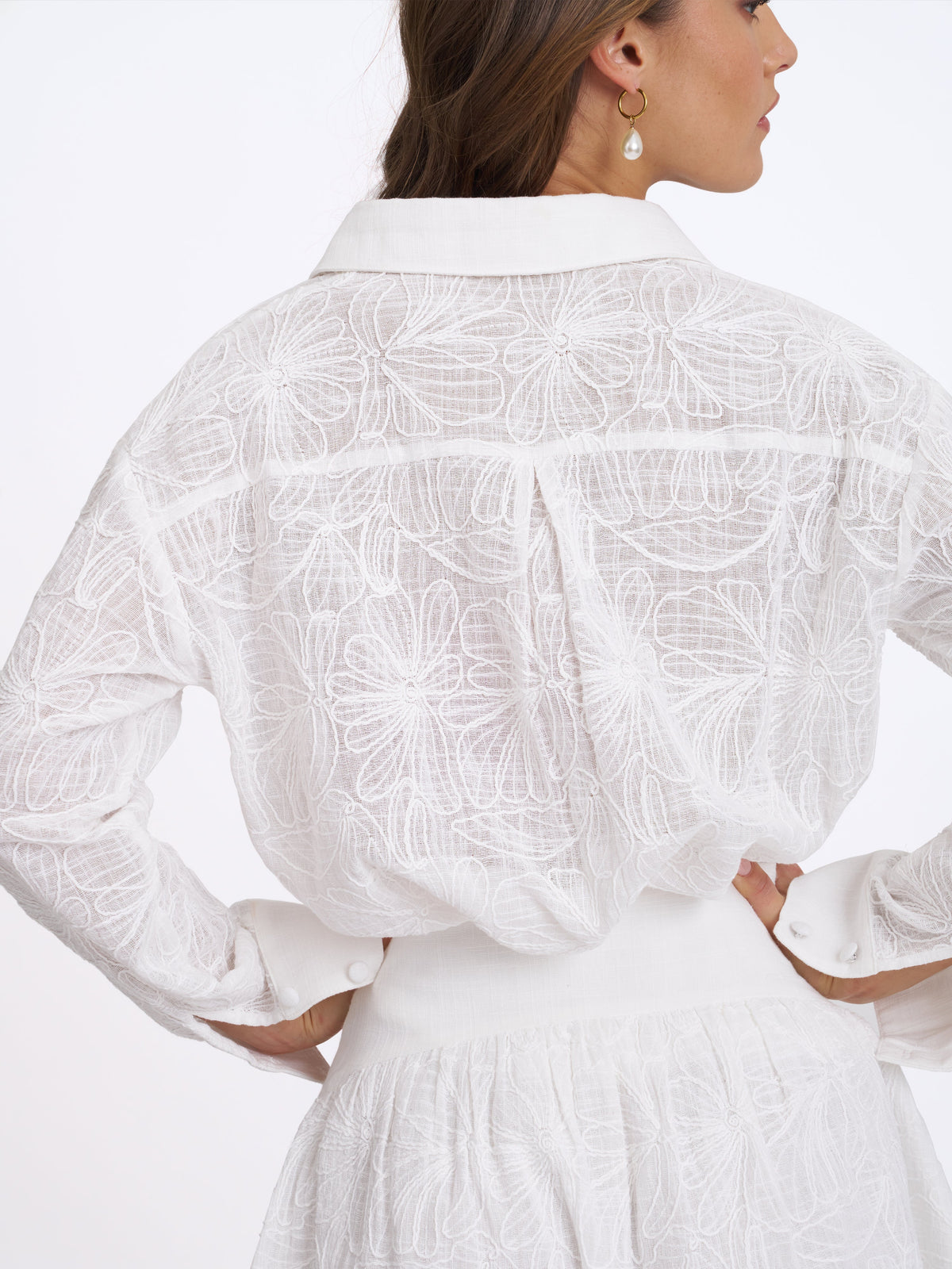 Quintina White Embroidered Cotton Gauze Button-Down Shirt