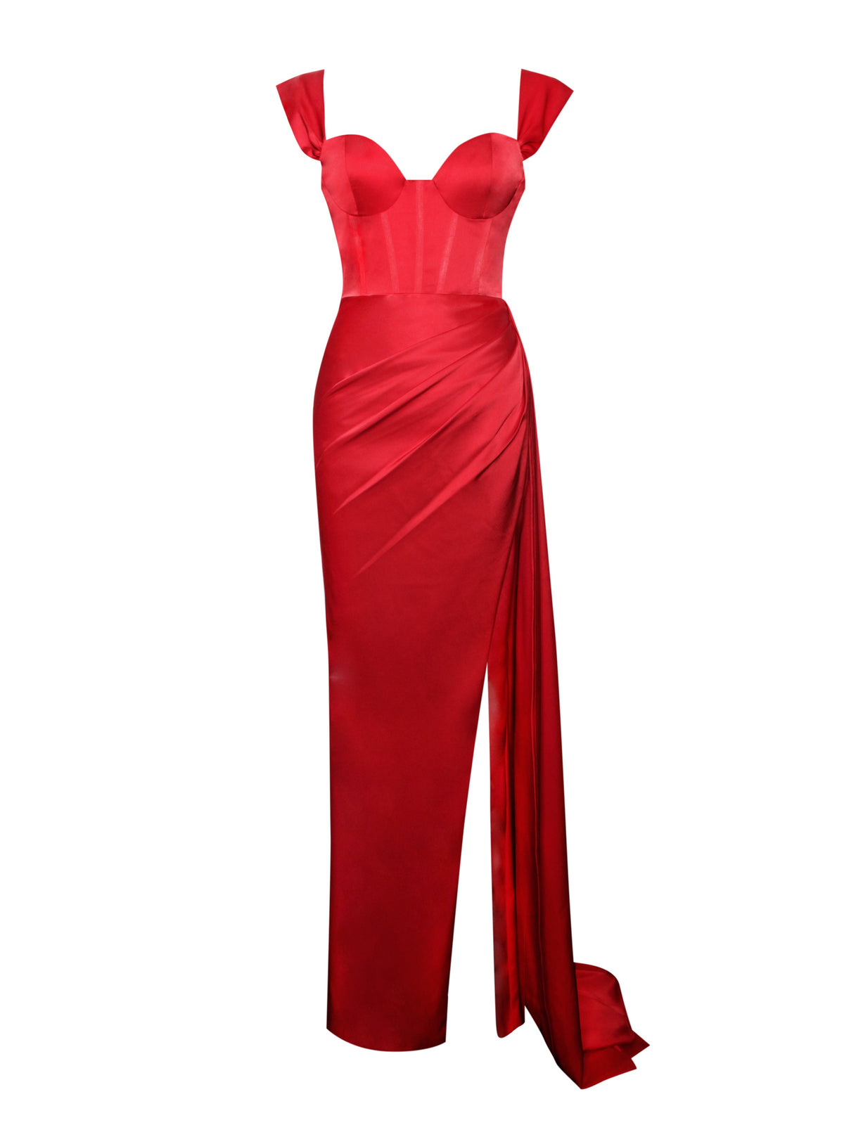 Zayda Red High Slit Corset Satin Gown (Archive Sale)