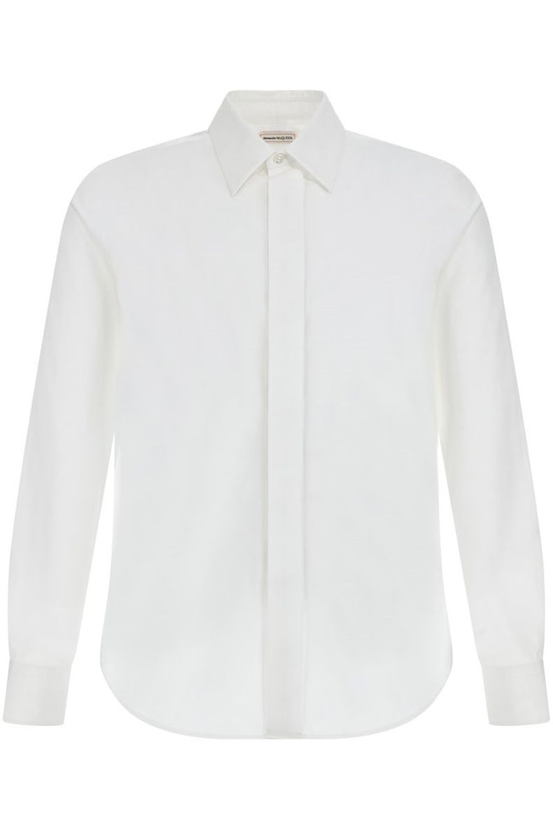 Alexander McQueen men's long-sleeved shirt in white cotton poplin