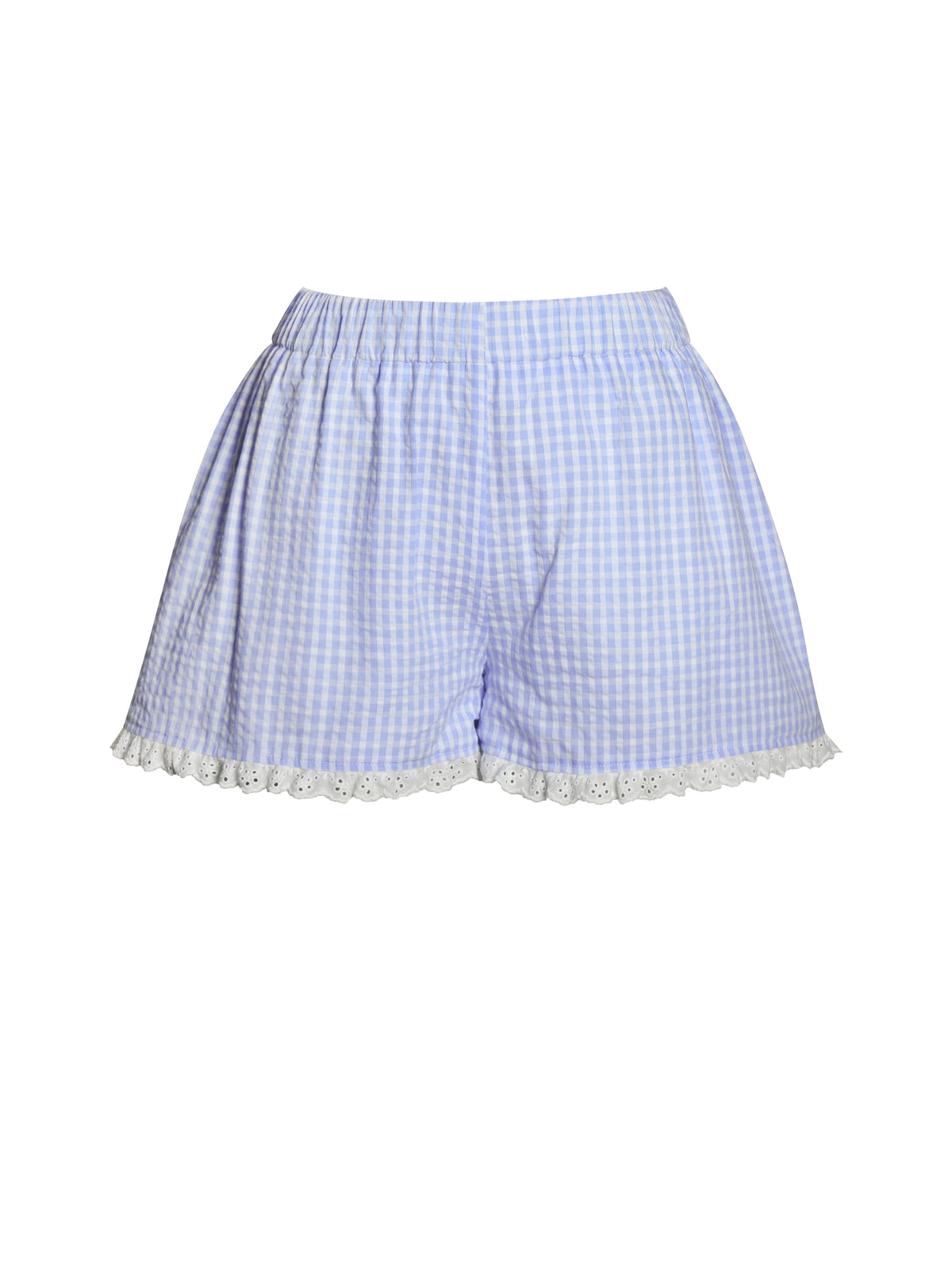 Qutayla Baby Blue Gingham Cotton Lace Trim Shorts