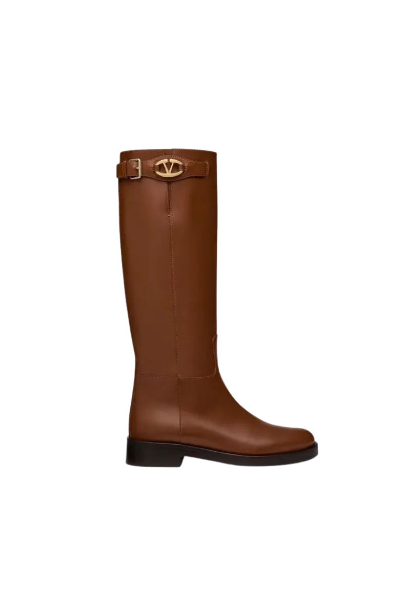 Valentino Garavani Vlogo Bold Edition Leather Knee Boots In Brown