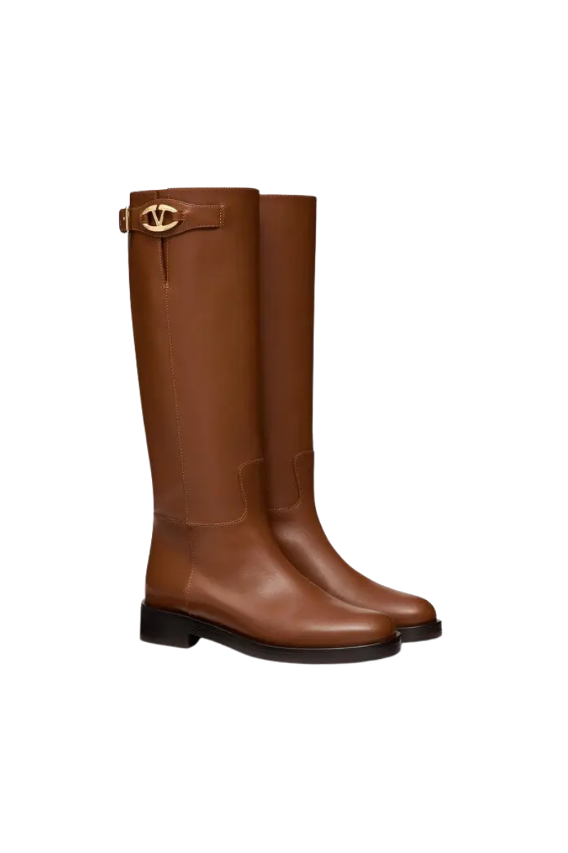 Valentino Garavani Vlogo Bold Edition Leather Knee Boots In Brown
