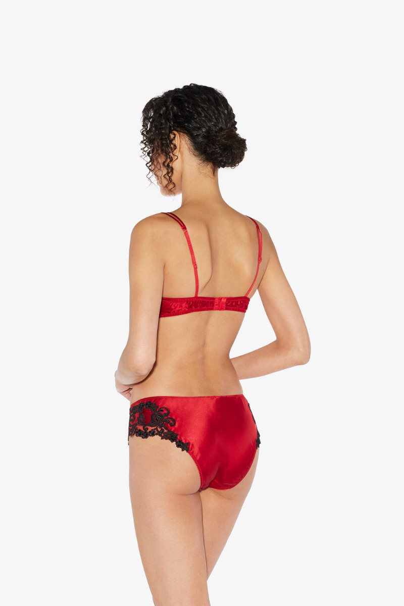 La Perla Red Silk Triangle Bra with Black Frastaglio