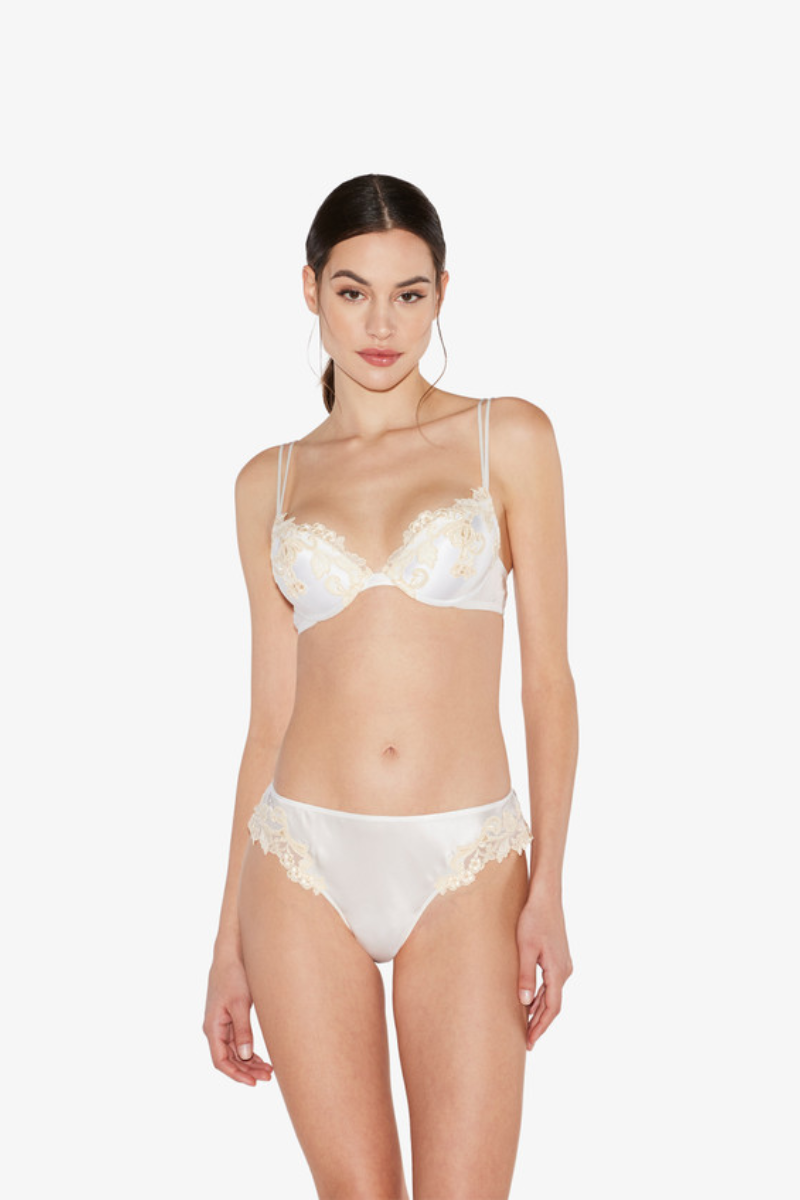 La Perla White Silk Push-Up Bra with Frastaglio
