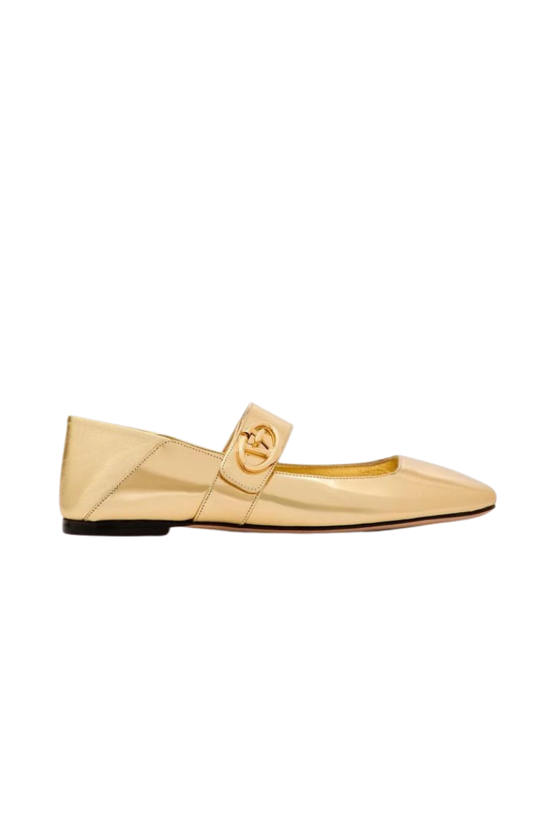 Valentino Garavani VLogo Locker Square-Toe Mary-Jane Ballerina In Gold