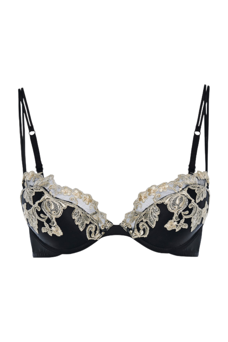 La Perla Black Silk Push-Up Bra with Frastaglio