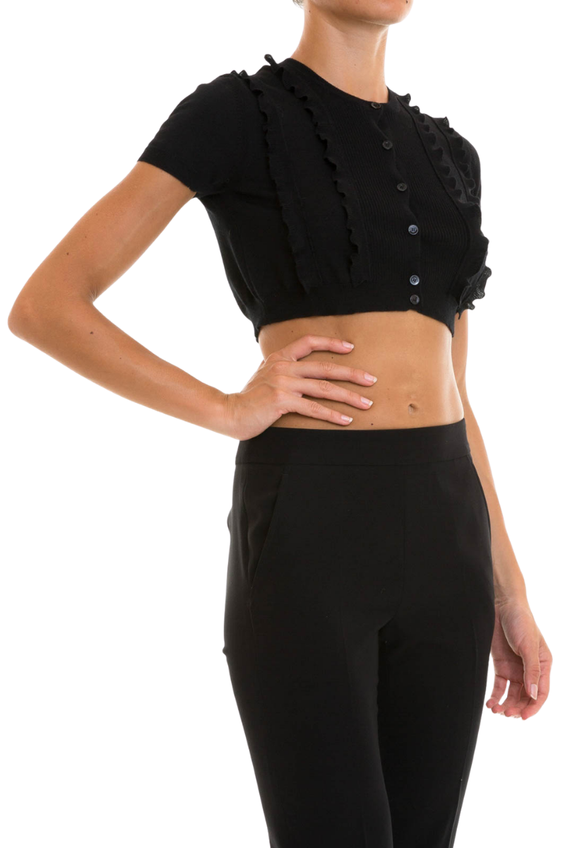 Valentino Wool Flounced Bolero Nero 3B3KC48H83P_0NO