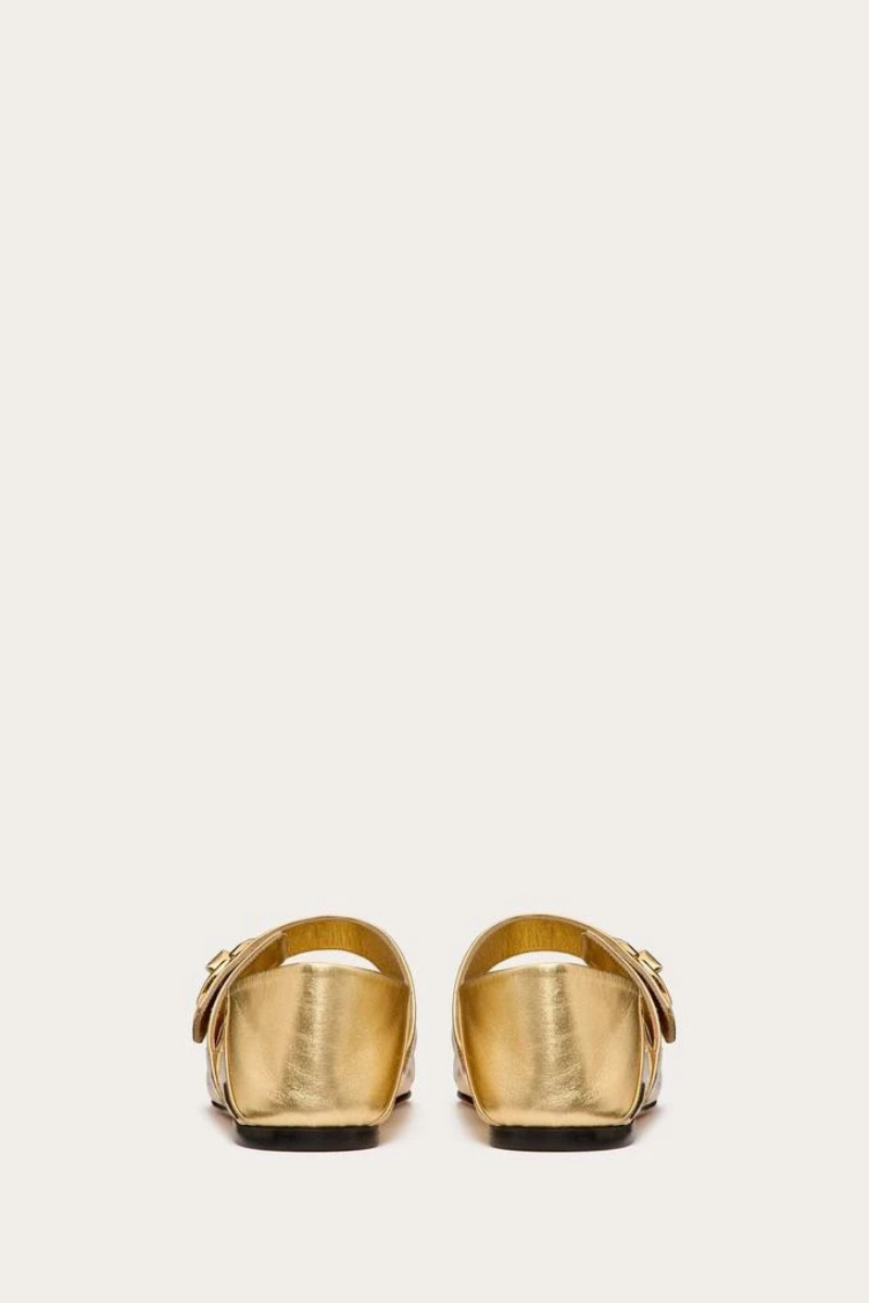 Valentino Garavani VLogo Locker Square-Toe Mary-Jane Ballerina In Gold