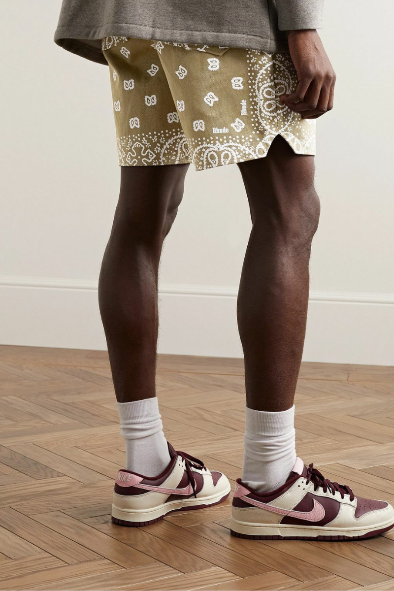 Rhude Straight Leg Bandana Print Cotton Twill Drawstring Shorts Neutrals