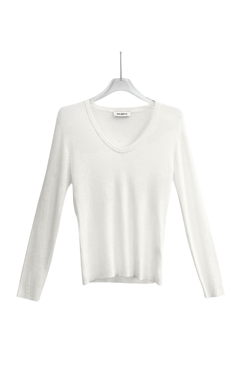 Max Simple V Neck Wool Sweater White Lux