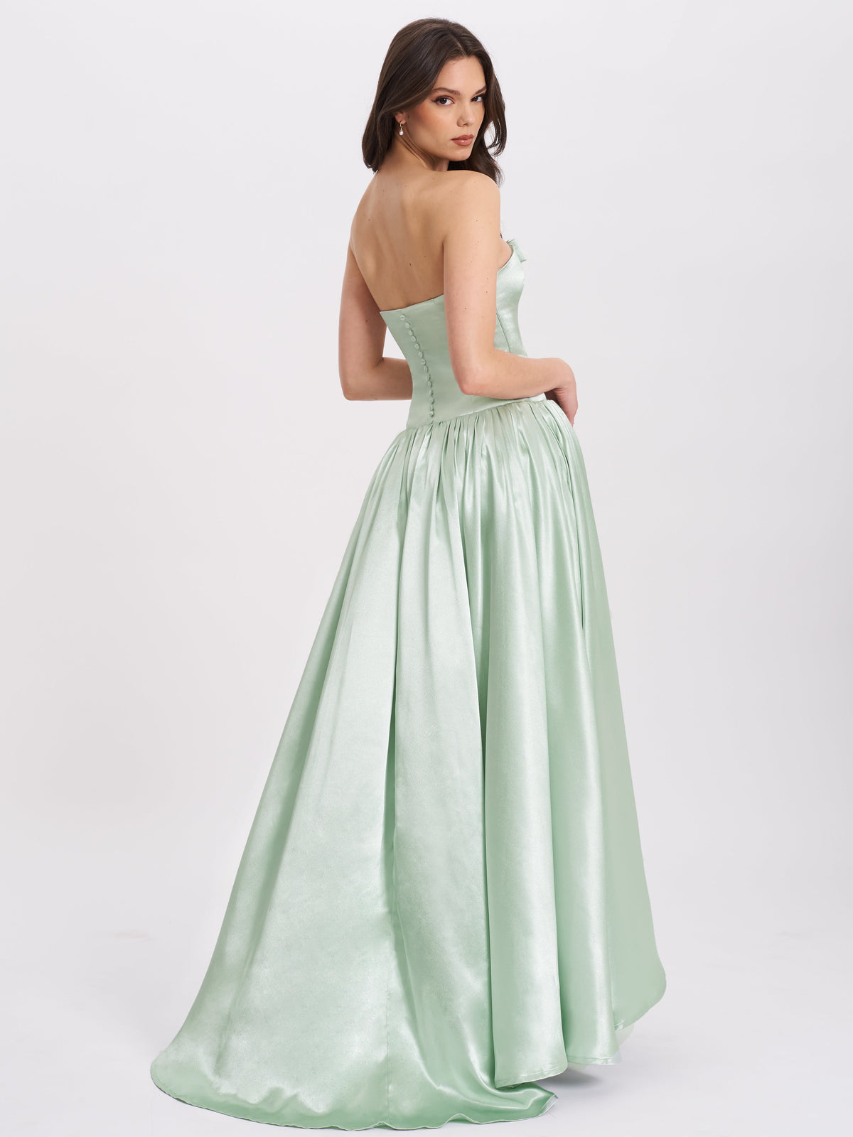 Lael Mint Green Back Button Trailing Gown (Archive Sale)