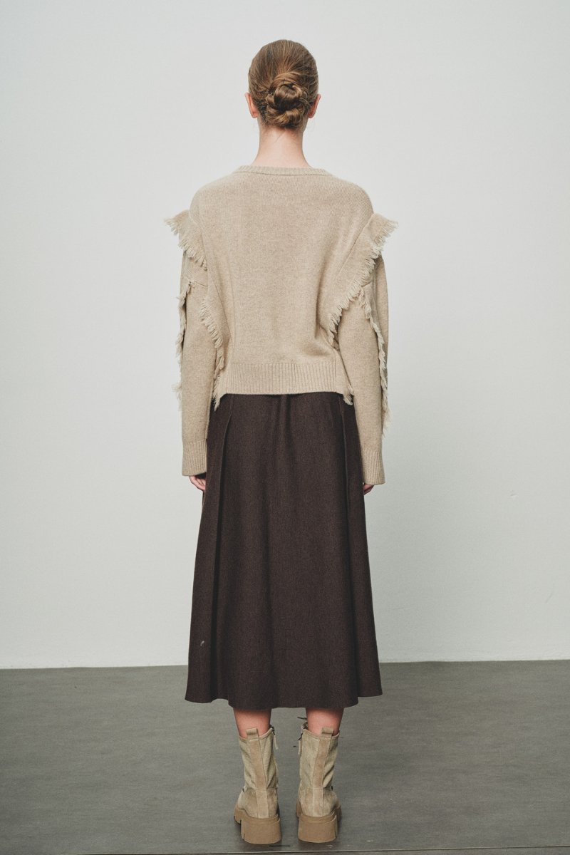 Max Simple Fringe Cashmere Sweater Beige MSYY265113B