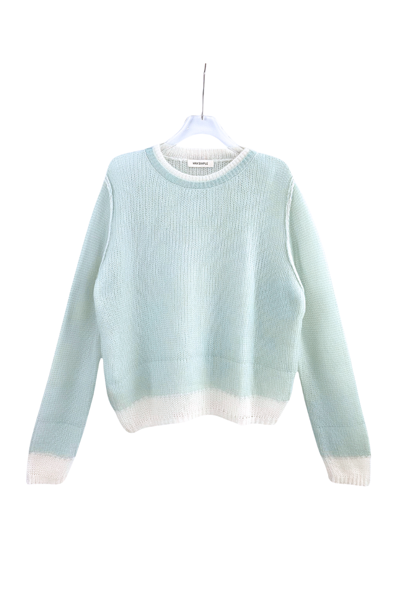 Max Simple Two-Tone Mohair Layered Pullover Baby Blue
