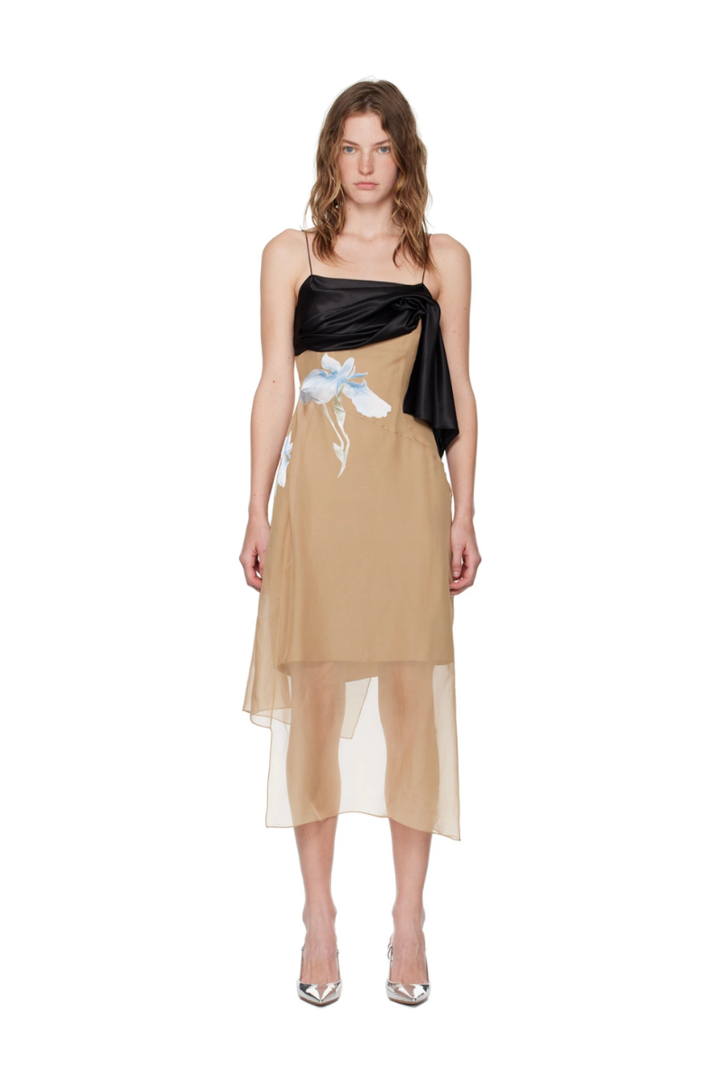 Givenchy Devore Dress With Flowers Embroideries-Beige/Blue