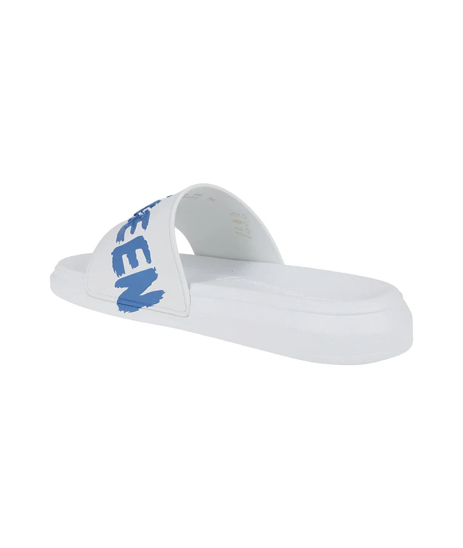 Alexander McQueen Grafitti Logo Slide White Lake Blue