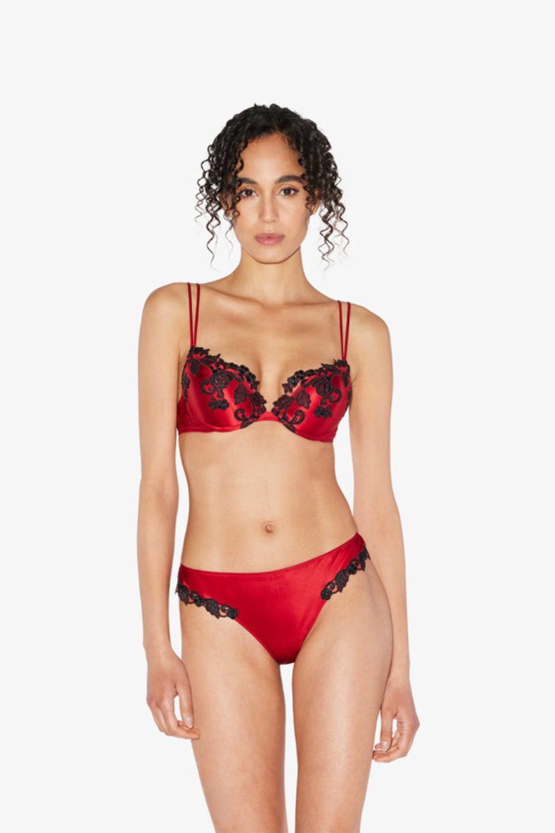 La Perla Red Silk Push-Up Bra with Frastaglio