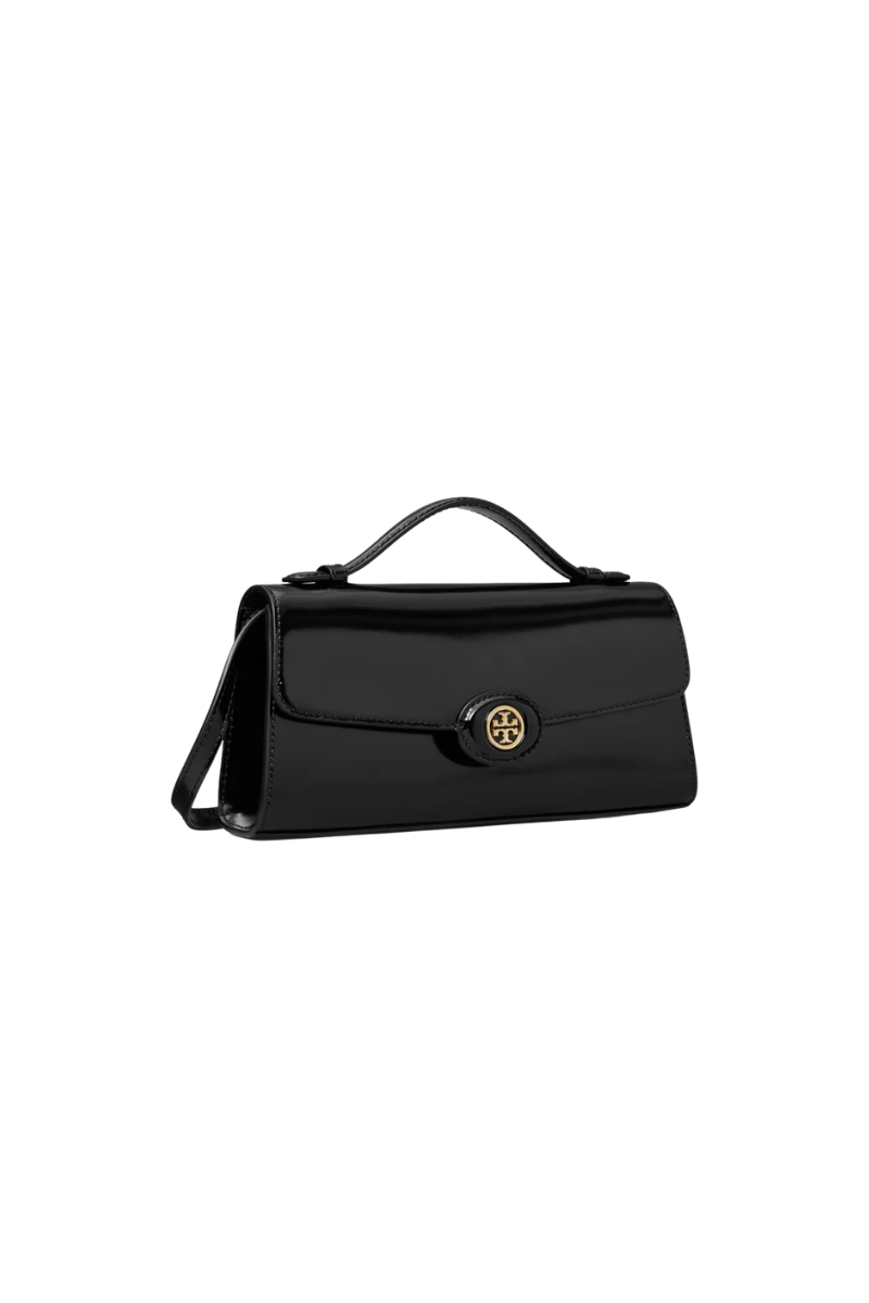 Tory Burch Robinson Spazzolato Top Handle Chain Wallet Black 164994-001
