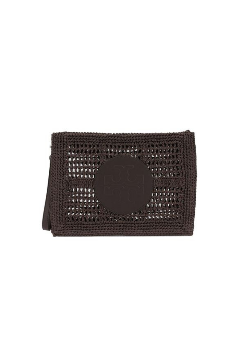 Tory Burch Ella Hand-Crocheted Pouch Dark Cocoa 183254-200