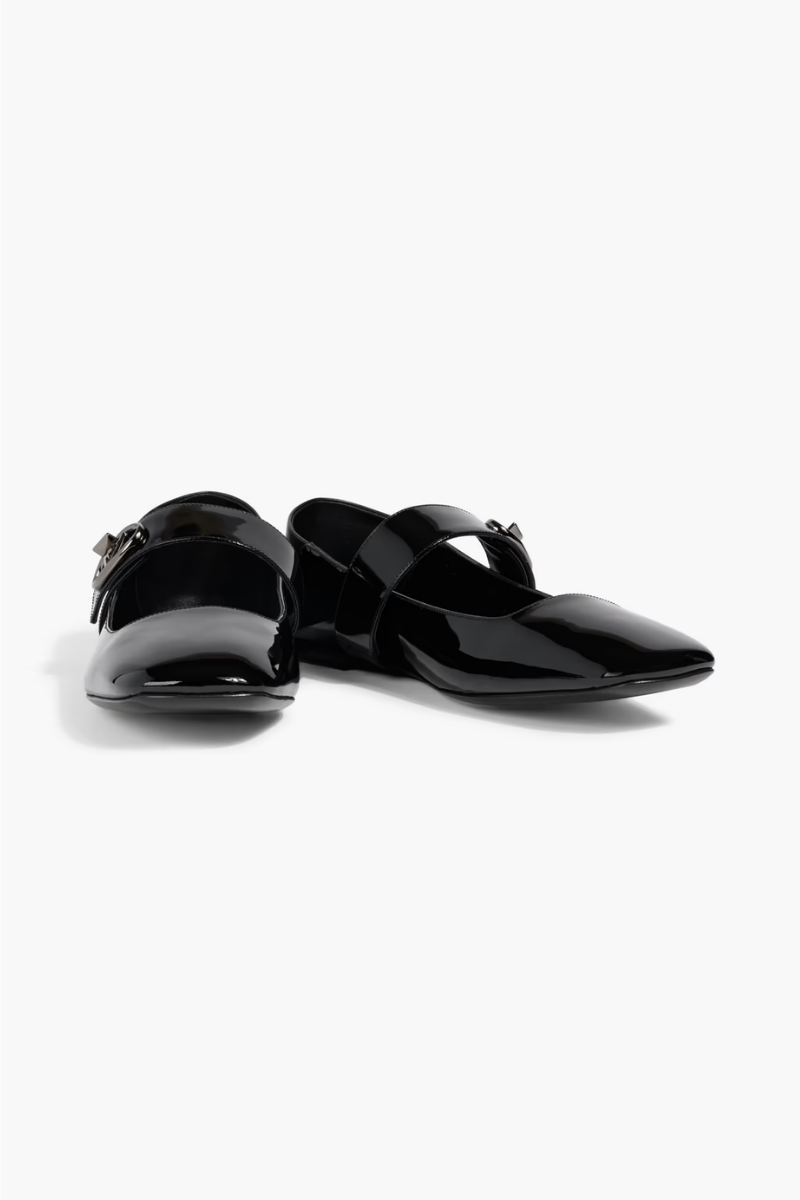 Valentino Garavani VLogo Locker Square-Toe Mary-Jane Patent Ballerina In Black