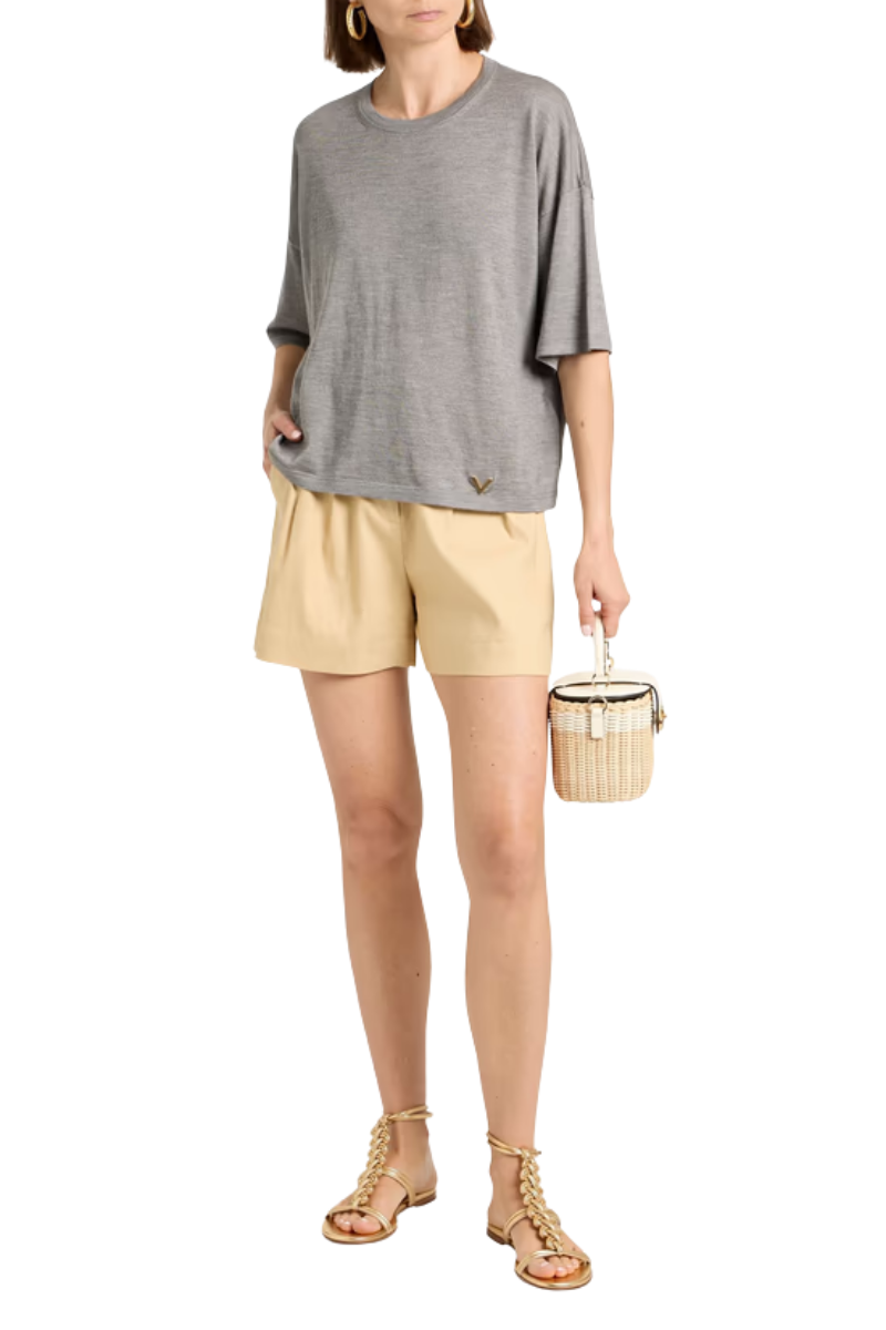 Valentino Garavani Embellished Cashmere And Silk-Blend T-Shirt Grigio Melange 3B3KC48S858_080