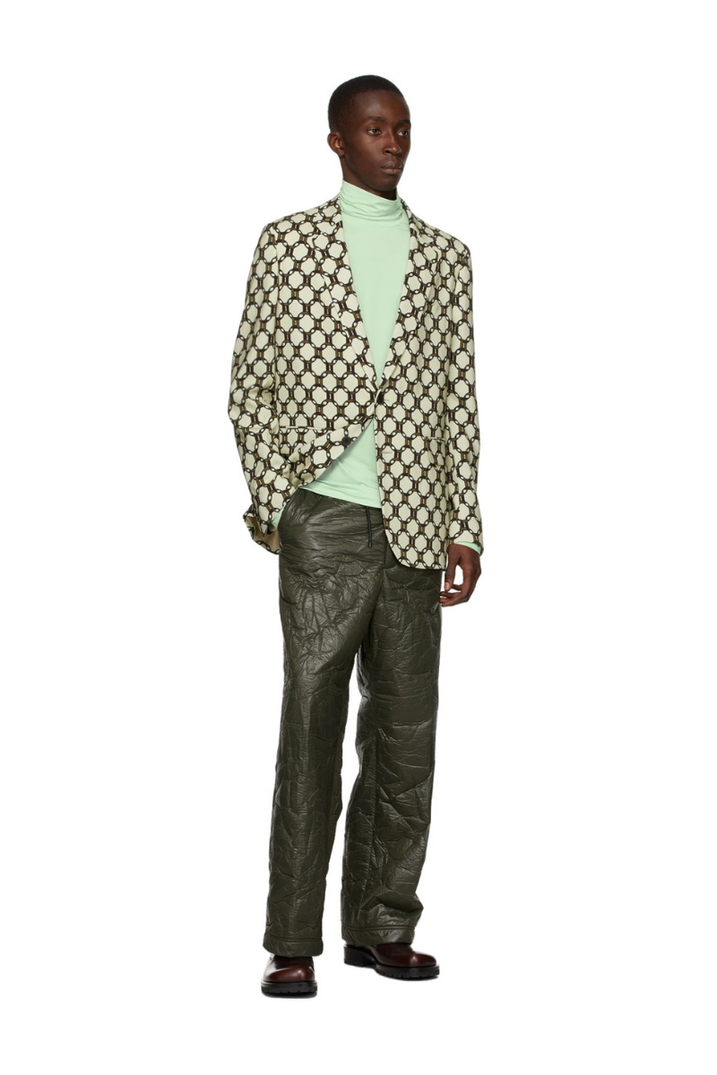 Dries Van Noten Off-White Satin Printed Blazer