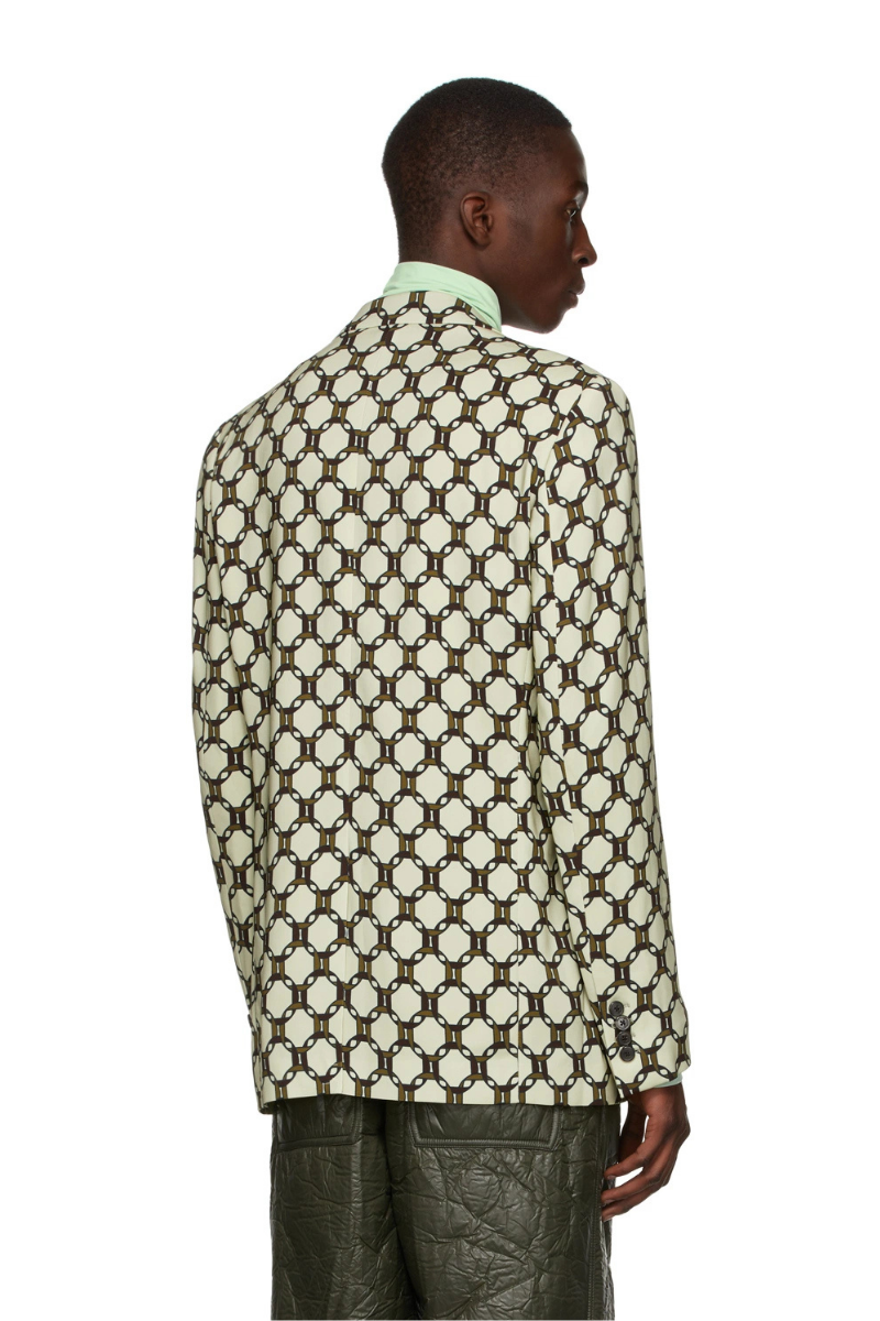 Dries Van Noten Off-White Satin Printed Blazer