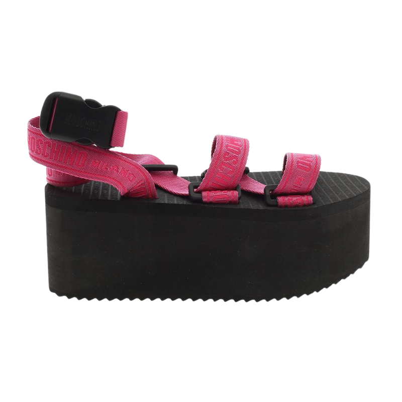 Moschino Logo Tape Wedge Sandals (Pink/Black & Black/White)
