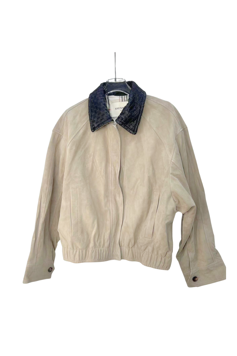 Max Simple Intrecciato Leather Jacket_Beige