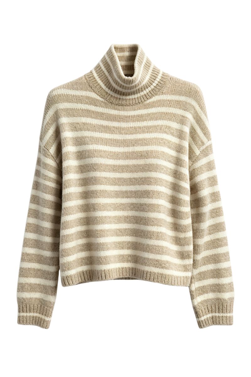 Max Simple Wool Striped Turtleneck Dusty Apricot MSHF263494D