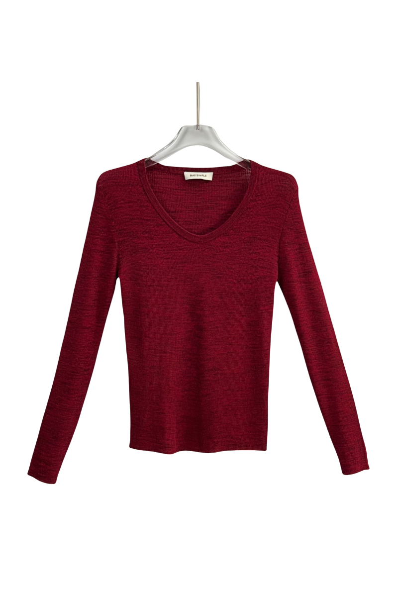 Max Simple V Neck Wool Sweater Red