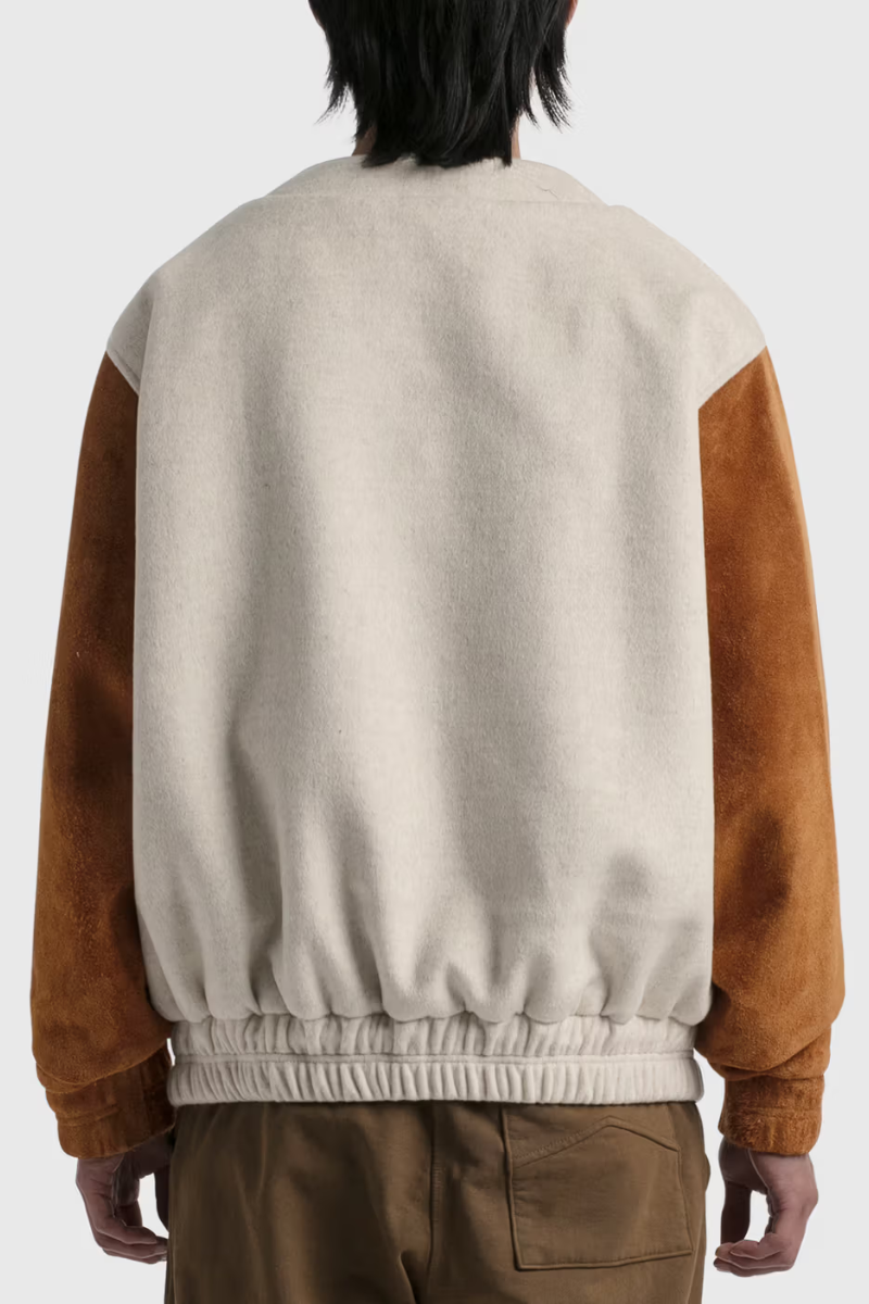 RHUDE Contrasting Sleeves Varsity Jacket - Beige/Tan