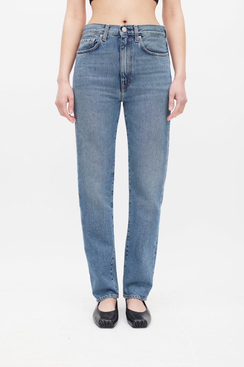 Toteme Straight Fit High Waist Regular Length Jeans In Blue