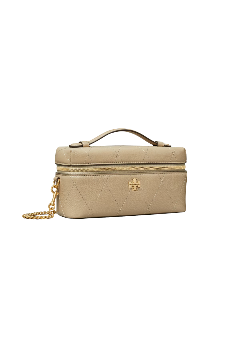 Tory Burch Charlie Quilted East-West Vanity Case Soft Cement 186036-020