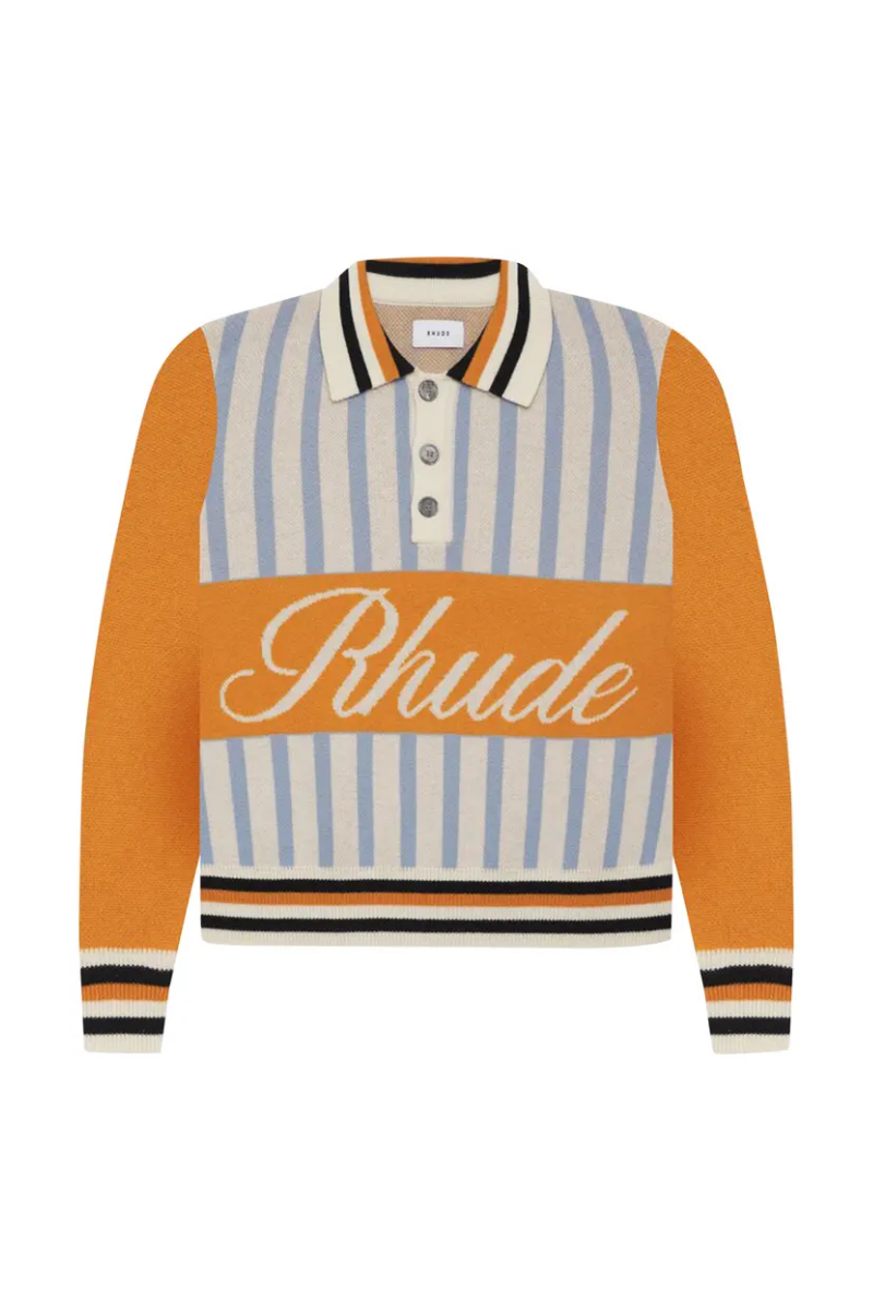 Rhude Men's Rugby Striped Knit Polo Sweater
