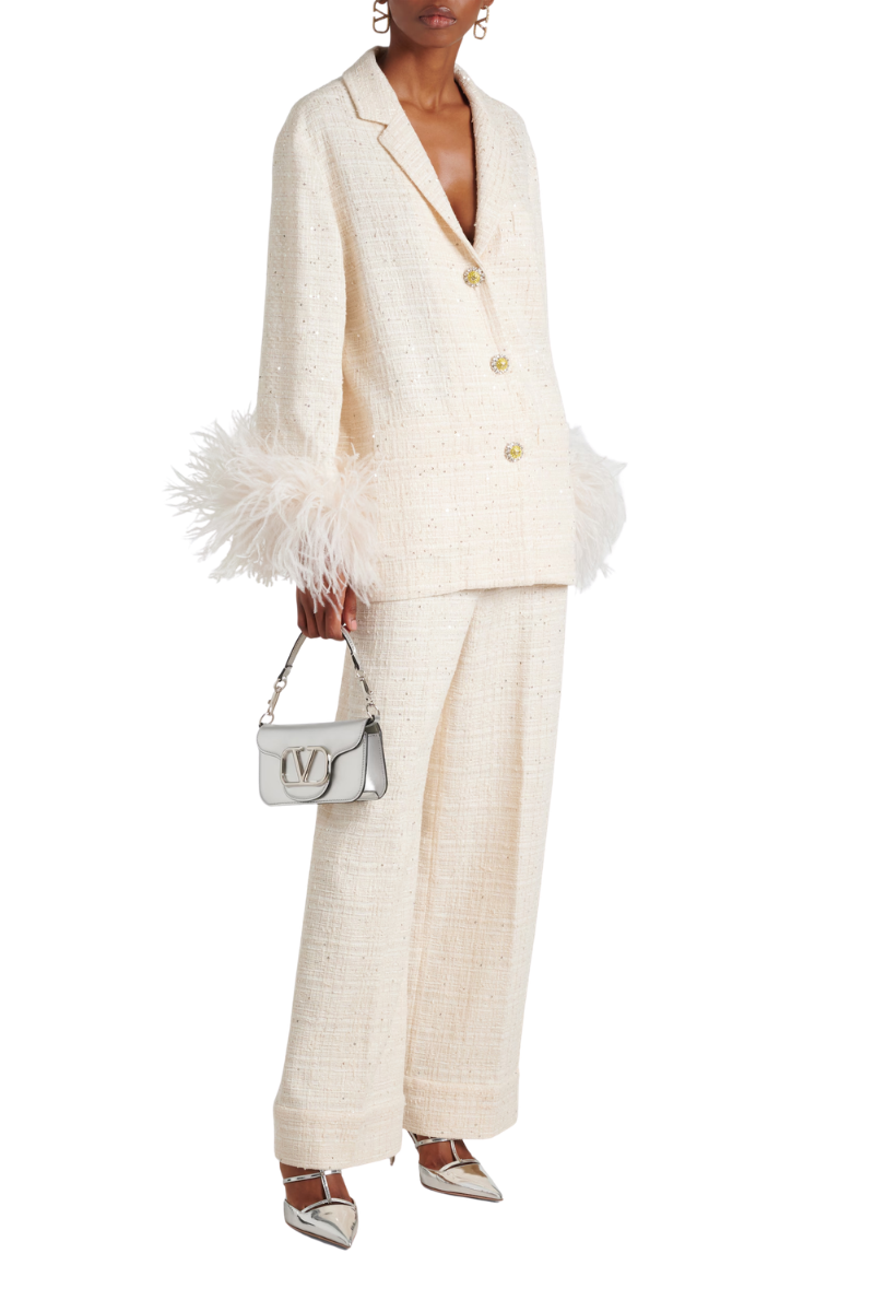 Valentino Sequined Tweed Wide-Leg Pants