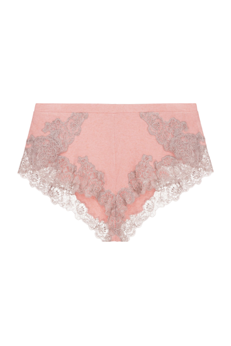 La Perla Cashmere Blend Ribbed Sleep Shorts In Blush Clay With Frastaglio