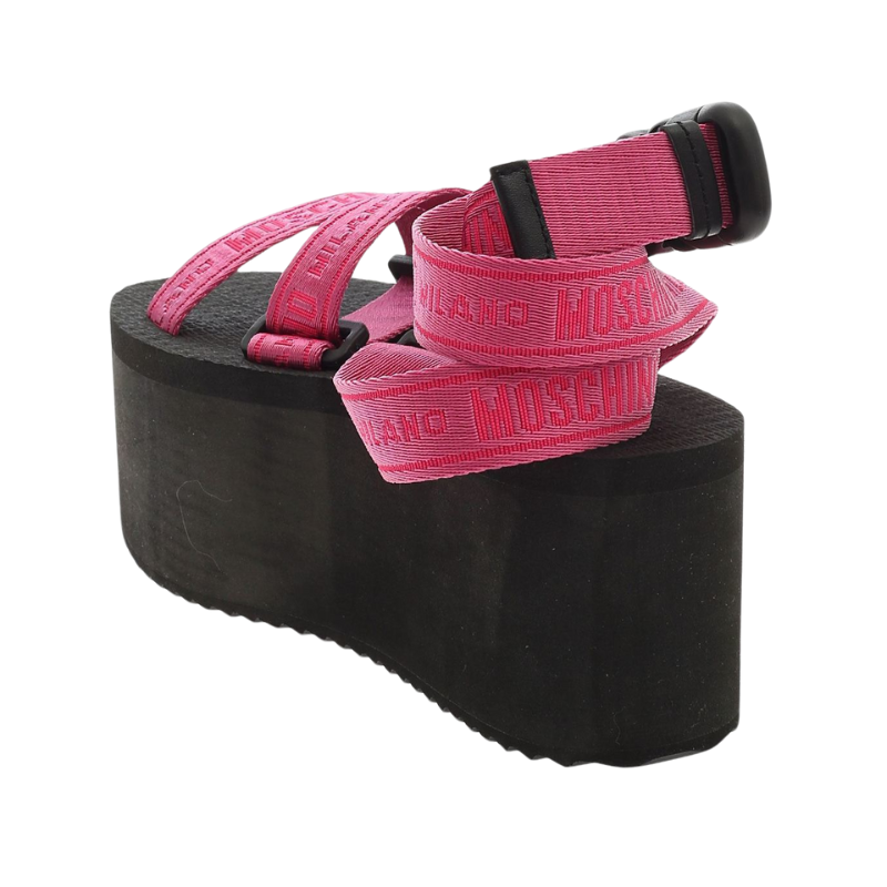 Womens | Moschino Logo Tape Wedge Sandals (Pink/Black & Black/White)