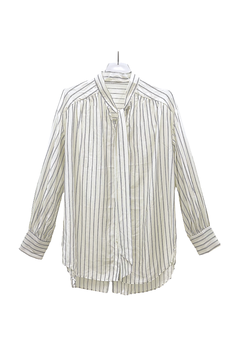 Max Simple Poplin Bow Striped Blouse Cream