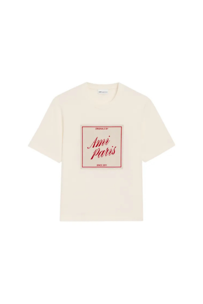 Ami Paris Heritage Print Short Sleeves T-Shirt In Thick Cotton-White