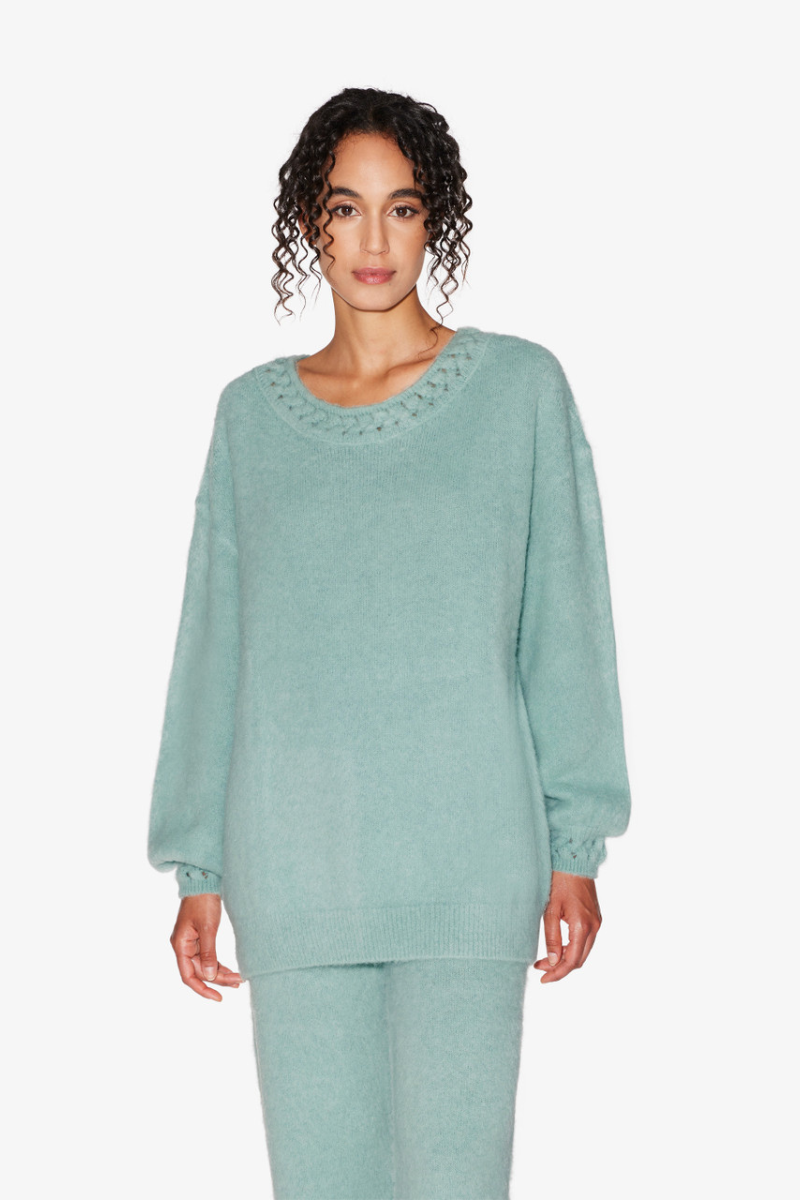 La Perla Alpaca Blend Cable-Knit Sweater in Almond Green