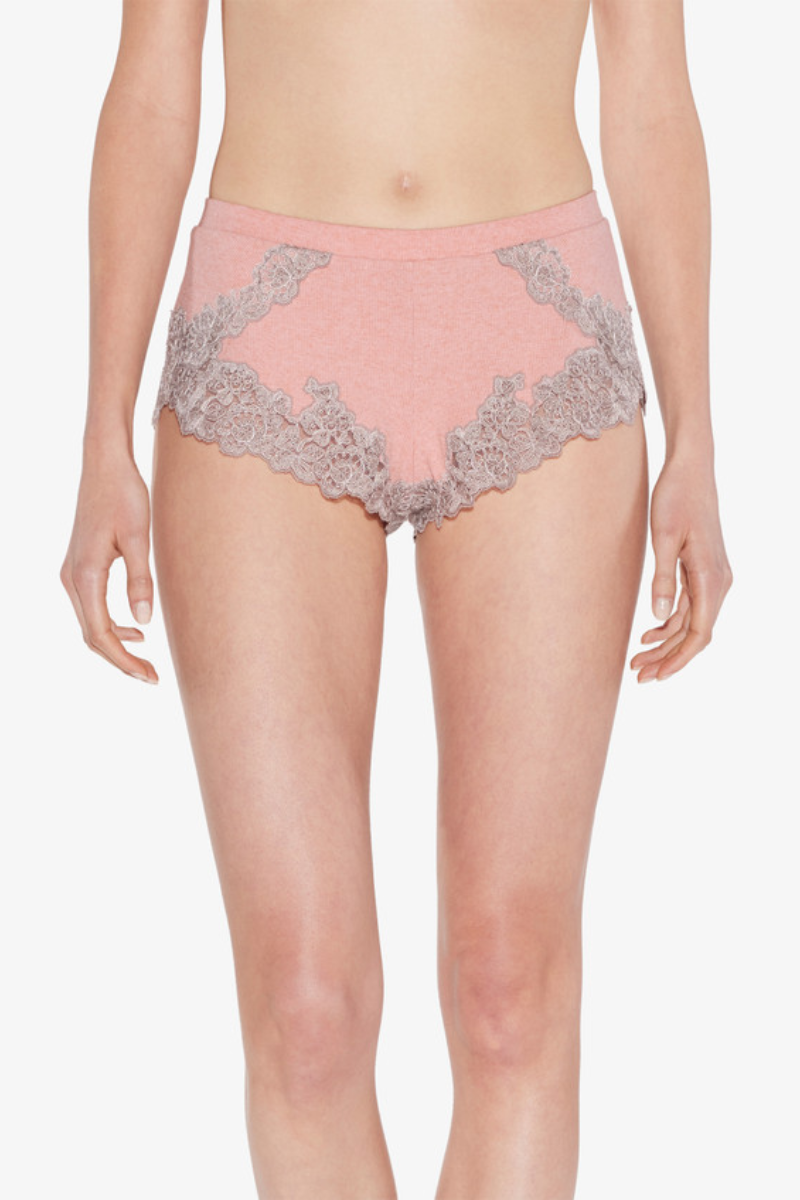 La Perla Cashmere Blend Ribbed Sleep Shorts In Blush Clay With Frastaglio