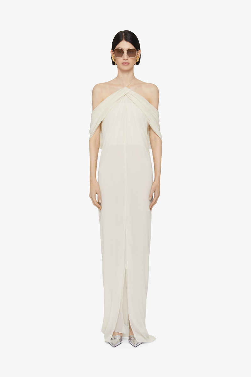 Givenchy Knot Long Dress With Back Drapped-Eggshell