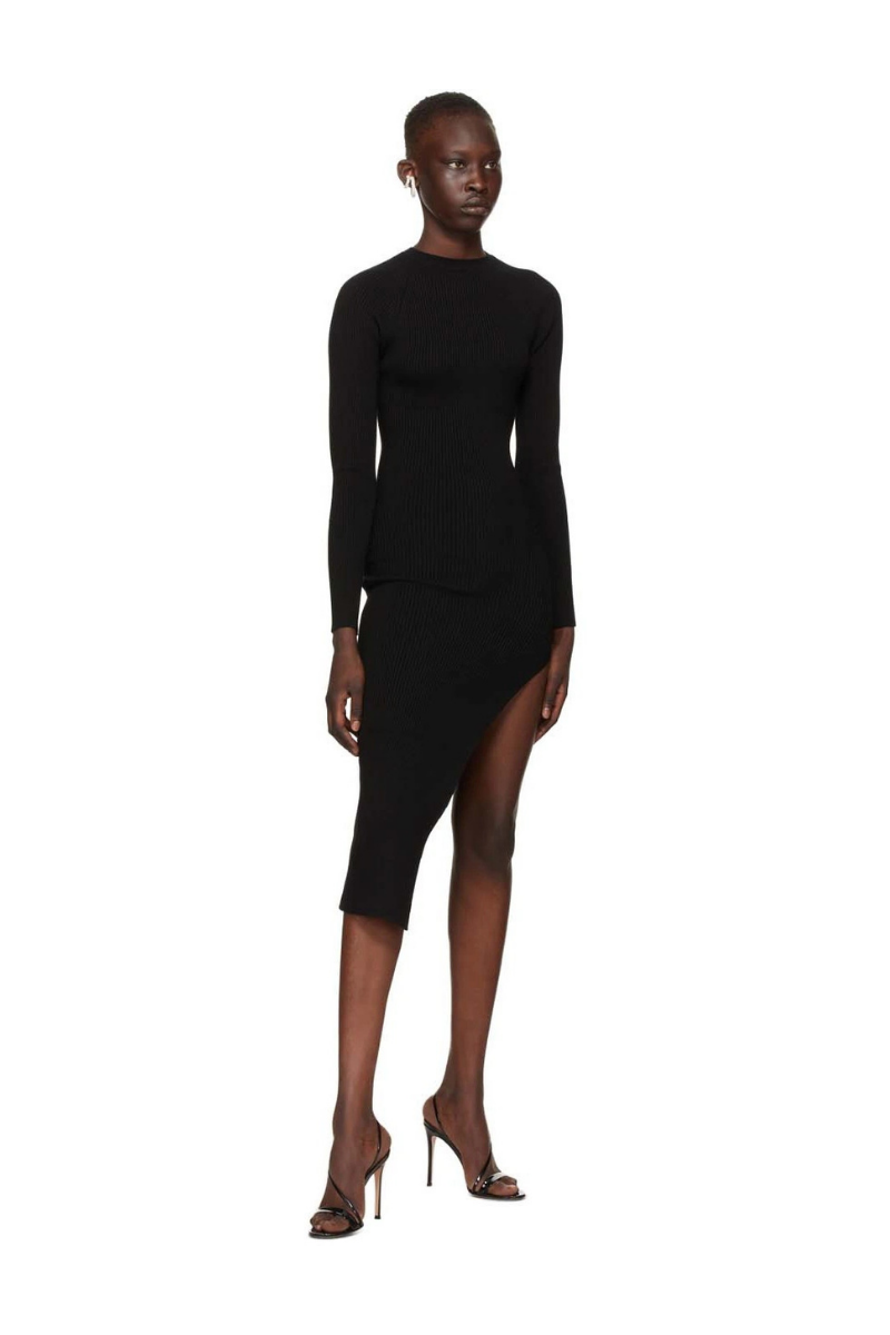 Wandering Black Side Slit Dress