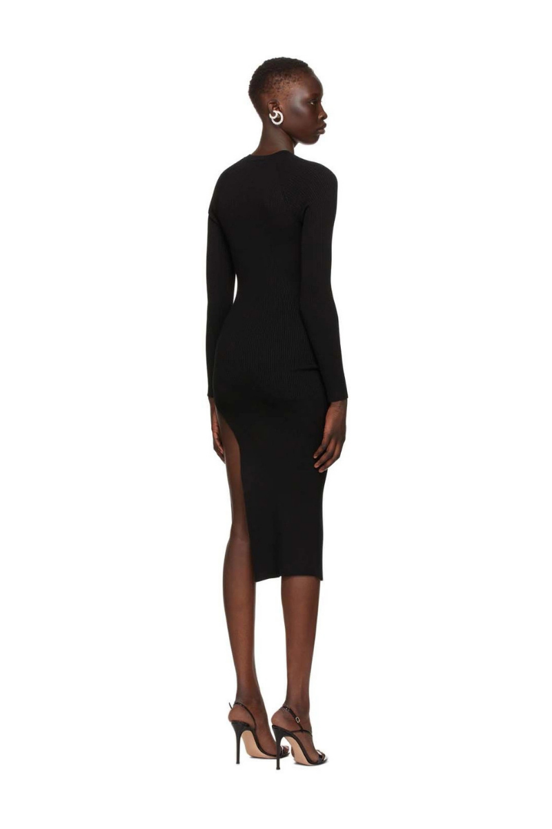 Wandering Black Side Slit Dress