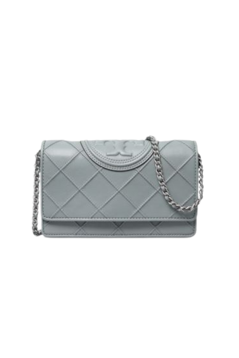 Tory Burch Fleming Soft Caviar Chain Wallet Slate 158604-400