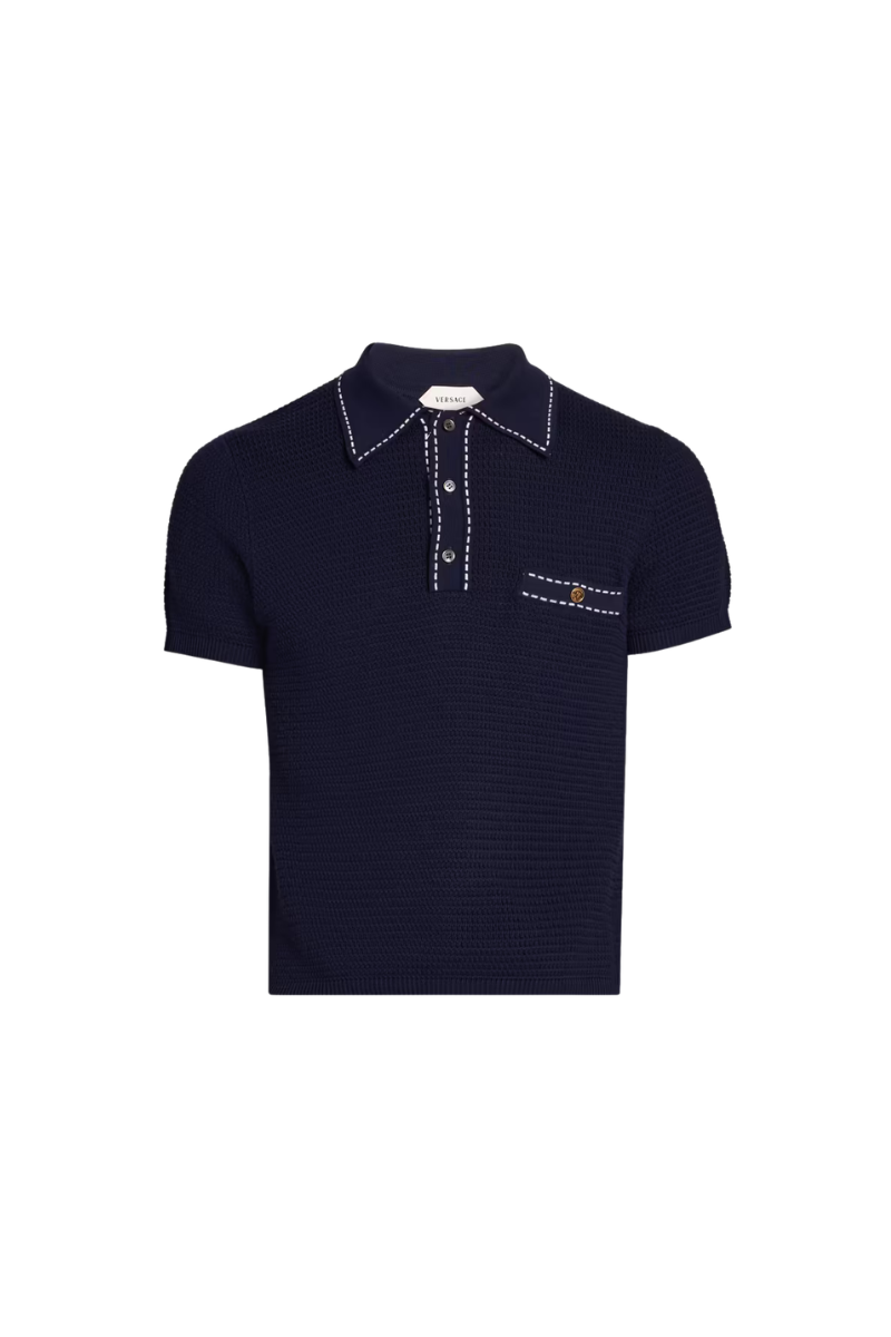 Versace Cotton Polo Sweater-Navy