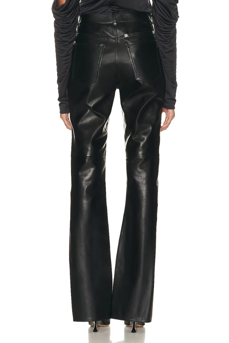Givenchy Front Split Bootcut Leather Trousers_Black