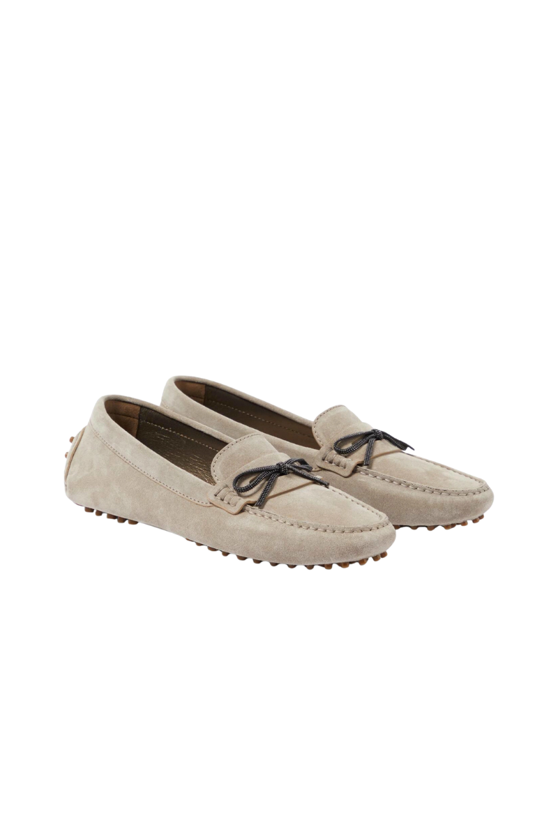 Brunello Cucinelli Grey Monili-embellished suede moccasins