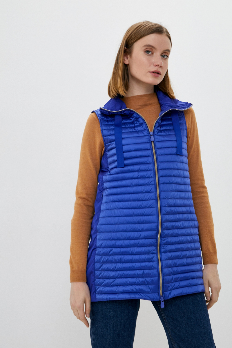 Save the Duck HILD Vest D80643W worn by a model in a vibrant blue color, featuring a lightweight design.