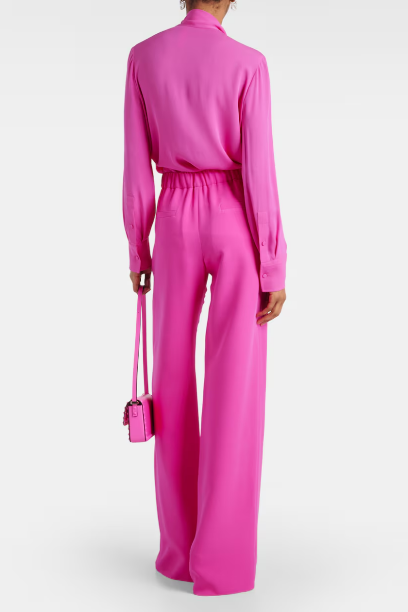 Valentino Elastic Waist Silk Wide-leg Pants In Pink
